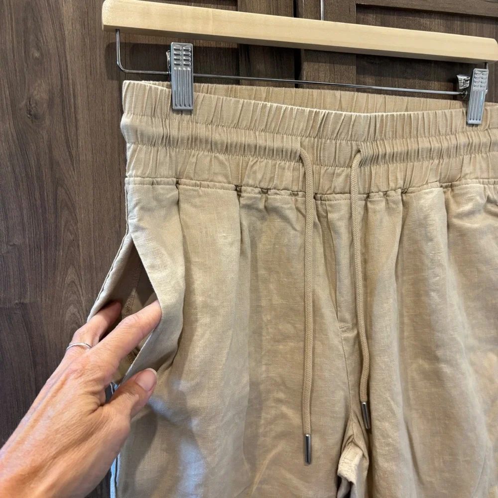 Quince 100% European Linen Wide Leg Pull On Pants Tan Beige Medium